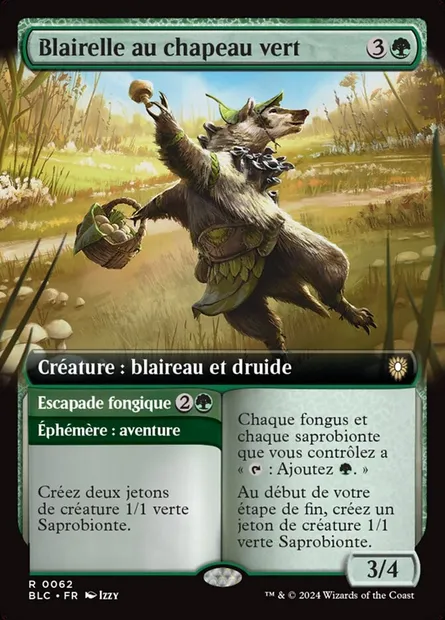 Blairelle au chapeau vert // Escapade fongique, carte Magic BLC 62 — extension Bloomburrow Commander