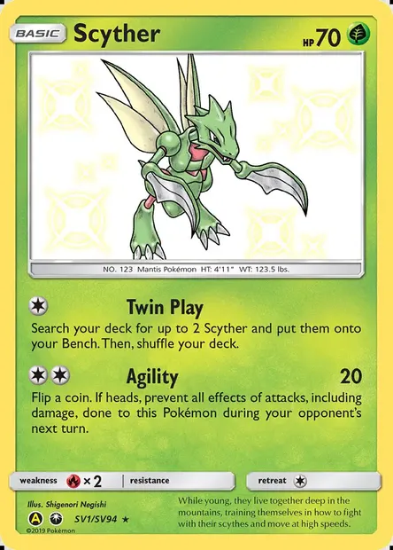 Scyther, Pokémon card SMA SV1 — Hidden Fates Shiny Vault set