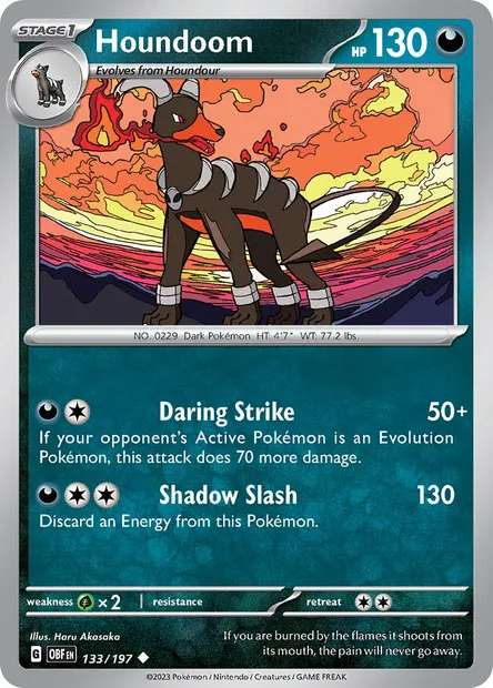 Houndoom, Pokémon card OBF 133 — Obsidian Flames set
