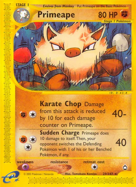 Primeape, Pokémon card AQ 29 — Aquapolis set