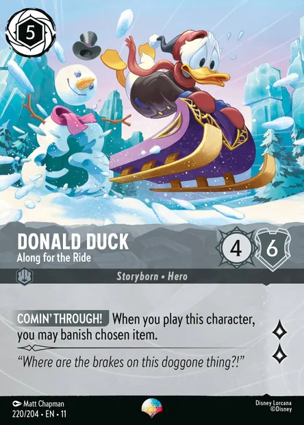 Donald Duck - Along for the Ride, Disney Lorcana card CH11-220 — Winterspell set