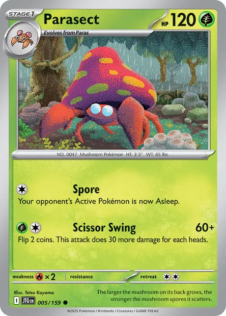 Parasect, Pokémon card JTG 005 — Journey Together set