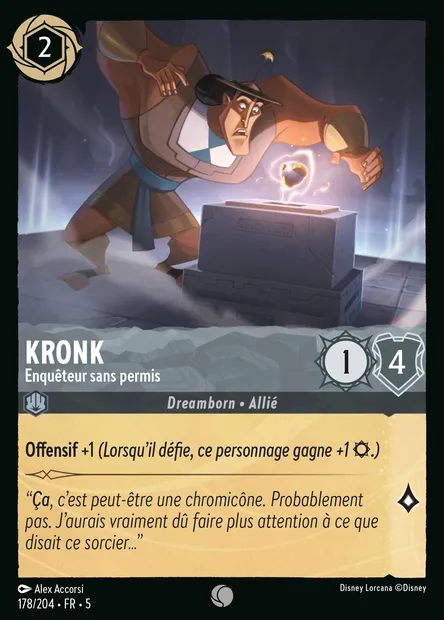 Kronk - Enquêteur sans permis, carte Disney Lorcana CH5-178 — extension Ciel Scintillant