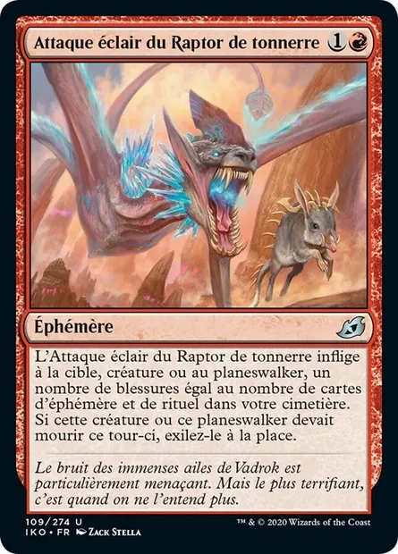 Attaque éclair du Raptor de tonnerre, carte Magic IKO 109 — extension Ikoria: Lair of Behemoths