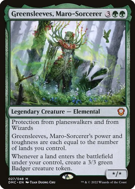 Greensleeves, Maro-Sorcerer, Magic card DMC 27 — Dominaria United Commander set