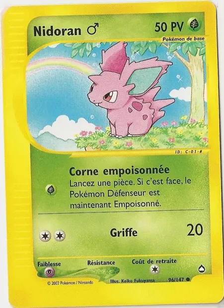 Nidoran ♂, carte Pokémon AQ 96 — extension Aquapolis