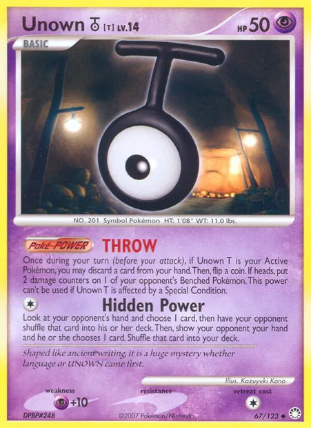 Unown T, Pokémon card MT 67 — Mysterious Treasures set