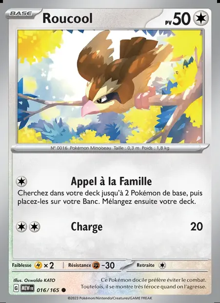 Roucool, carte Pokémon MEW 016 — extension 151