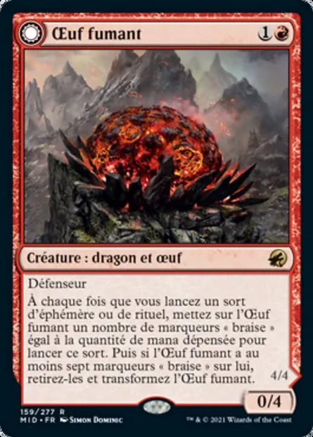 Œuf fumant // Dragon de Cendregueule, carte Magic MID 159 — extension Innistrad : chasse de minuit