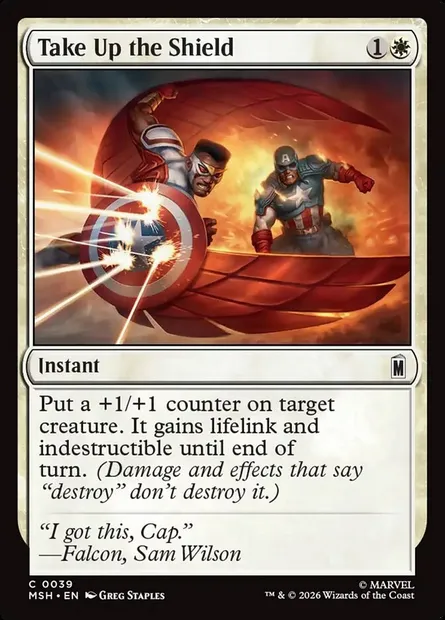 Take Up the Shield, Magic card MSH 39 — Marvel Super Heroes set