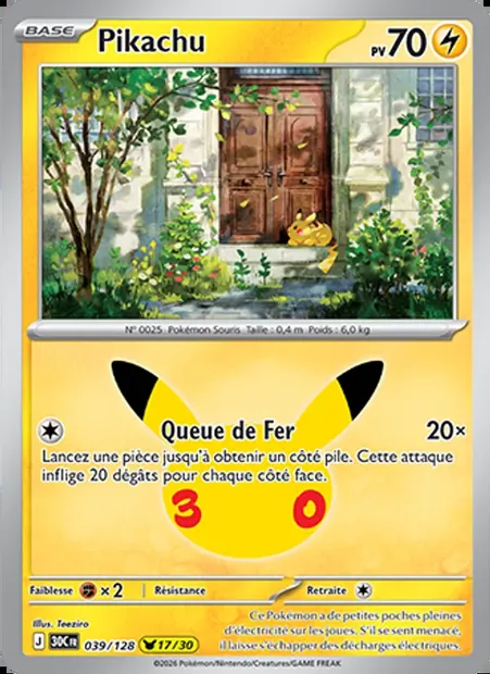 Pikachu, carte Pokémon 30C 039 — extension 30ᵉ Anniversaire