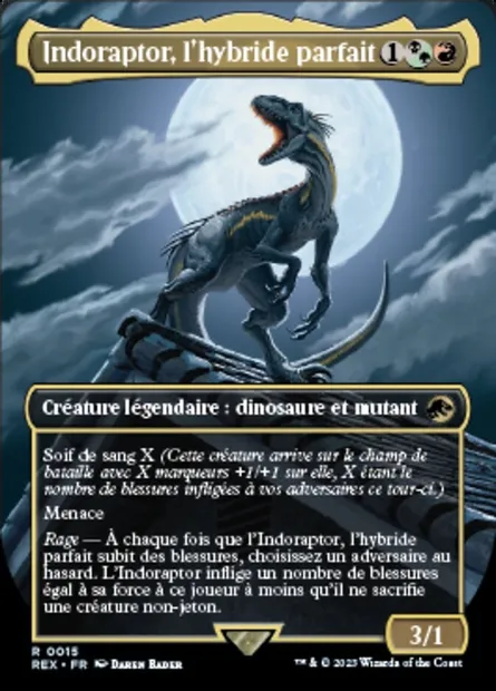Indoraptor, l'hybride parfait, carte Magic REX 15 — extension Jurassic World Collection