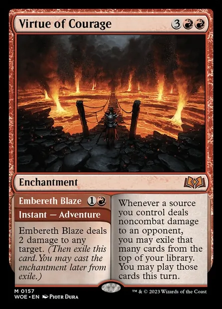 Virtue of Courage // Embereth Blaze, Magic card WOE 157 — Wilds of Eldraine set