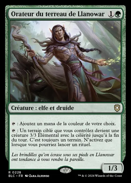 Orateur du terreau de Llanowar, carte Magic BLC 228 — extension Bloomburrow Commander