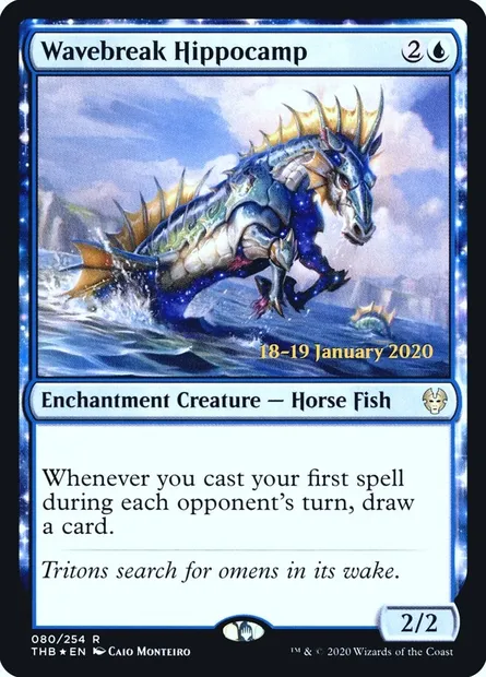 Wavebreak Hippocamp, Magic card PTHB 80s — Theros Beyond Death Promos set