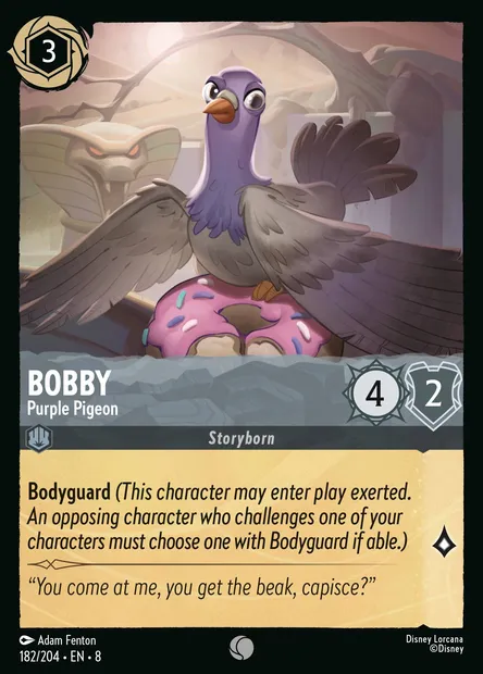 Bobby - Purple Pigeon, Disney Lorcana card CH8-182 — The Reign of Jafar set