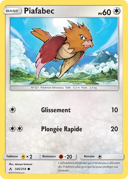 Piafabec, carte Pokémon UNB 145 — extension Alliance Infaillible