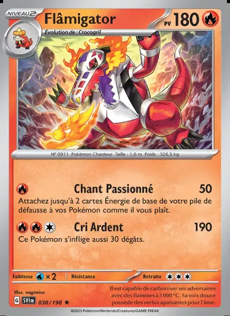 Flâmigator, carte Pokémon SVI 038 — extension Écarlate et Violet