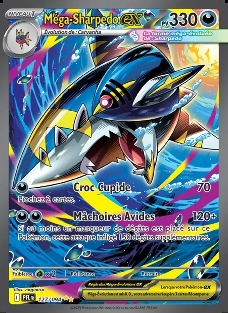 Méga-Sharpedo-ex, carte Pokémon PFL 127 — extension Flammes Fantasmagoriques