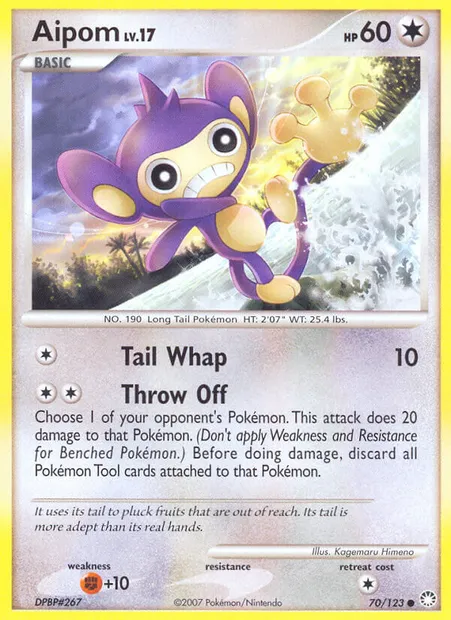 Aipom, Pokémon card MT 70 — Mysterious Treasures set