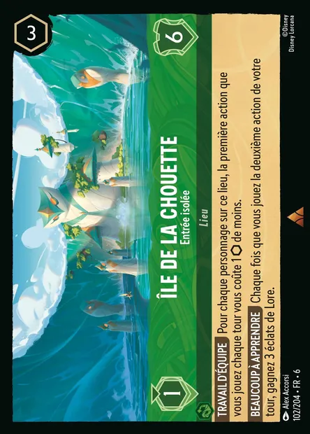 Île de la Chouette - Entrée isolée, carte Disney Lorcana CH6-102 — extension La Mer Azurite