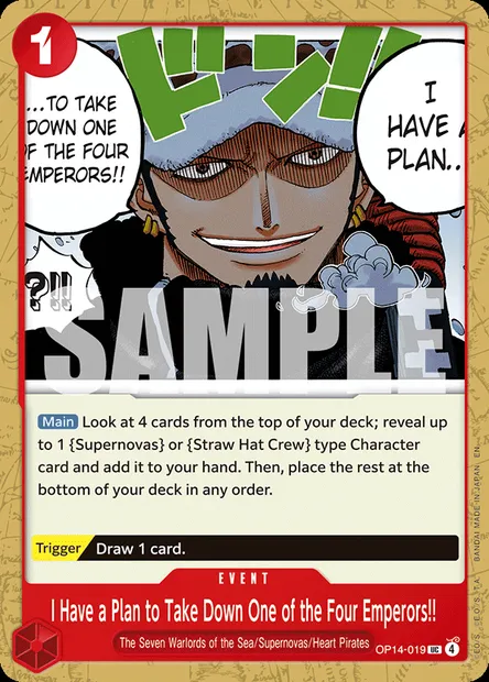 I Have a Plan to Take Down One of the Four Emperors!!, One Piece card OP14-019 — THE AZURE SEA’S SEVEN set