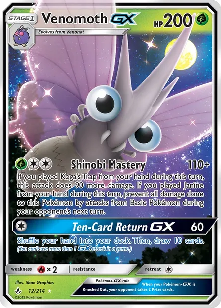 Venomoth GX, Pokémon card UNB 12 — Unbroken Bonds set