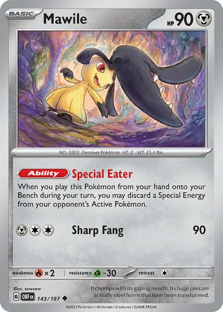 Mawile, Pokémon card OBF 143 — Obsidian Flames set