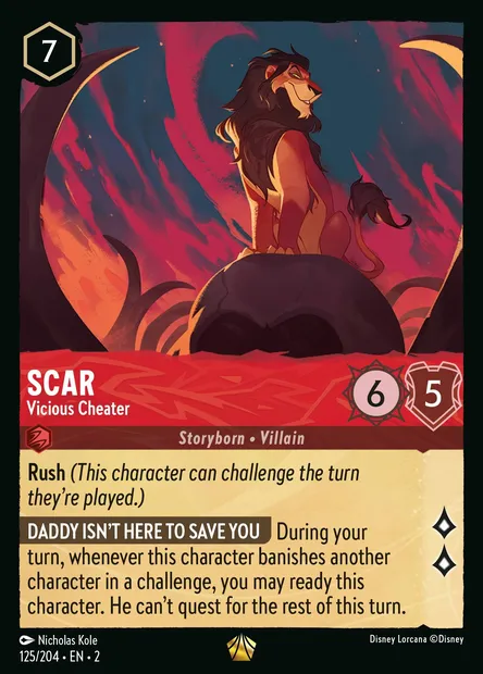 Scar - Vicious Cheater, Disney Lorcana card CH2-125 — Rise of the Floodborn set