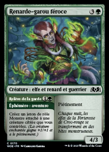 Renarde-garou féroce // Relève de la garde, carte Magic WOE 170 — extension Wilds of Eldraine