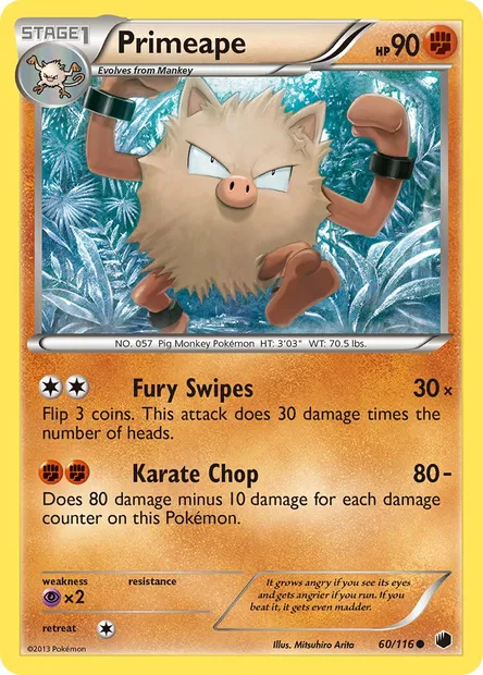 Primeape, Pokémon card PLF 60 — Plasma Freeze set