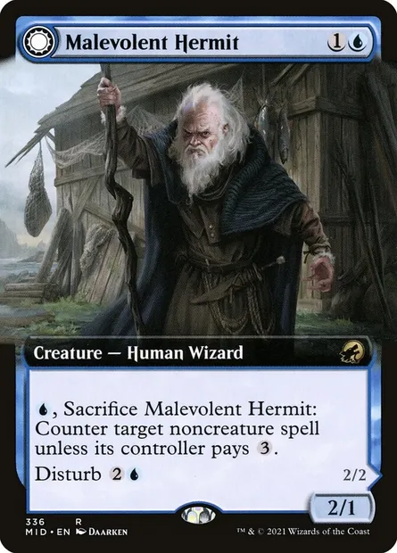 Ermite maléfique // Geist bienveillant, carte Magic MID 336 — extension Innistrad : chasse de minuit