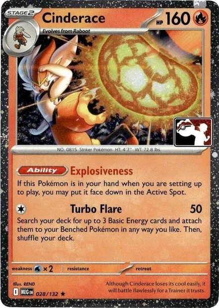 Cinderace, Pokémon card PPS 028-2 — Play! Pokémon Prize Pack Series set