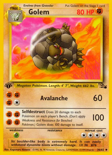 Golem, Pokémon card FO 36 — Fossil set