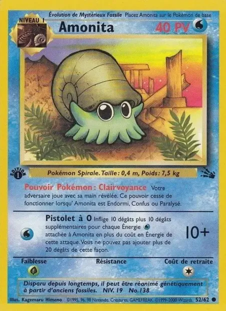 Amonita, carte Pokémon FO 52 — extension Fossile