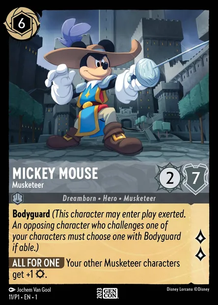 Mickey Mouse - Musketeer, Disney Lorcana card P1-011 — P1 set