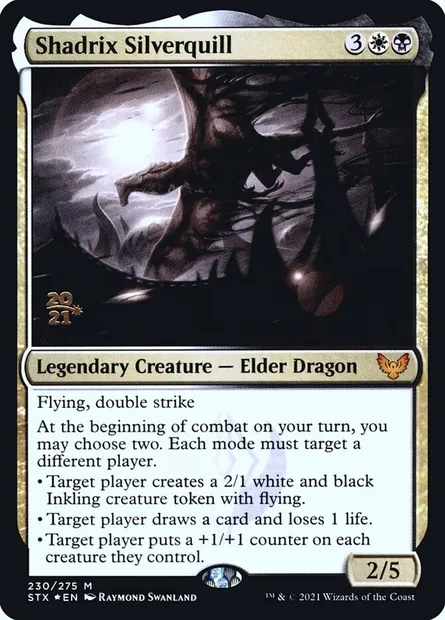 Shadrix Plumargent, carte Magic PSTX 230s — extension Strixhaven: School of Mages Promos