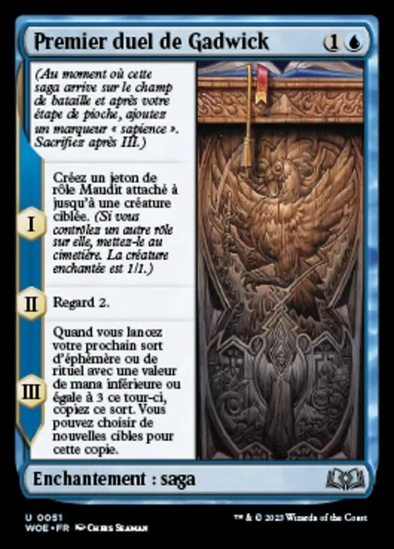 Premier duel de Gadwick, carte Magic WOE 51 — extension Wilds of Eldraine