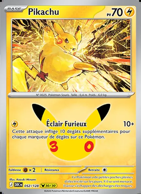 Pikachu, carte Pokémon 30C 052 — extension 30ᵉ Anniversaire