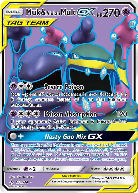 Muk & Alolan Muk GX, Pokémon card UNB 196 — Unbroken Bonds set