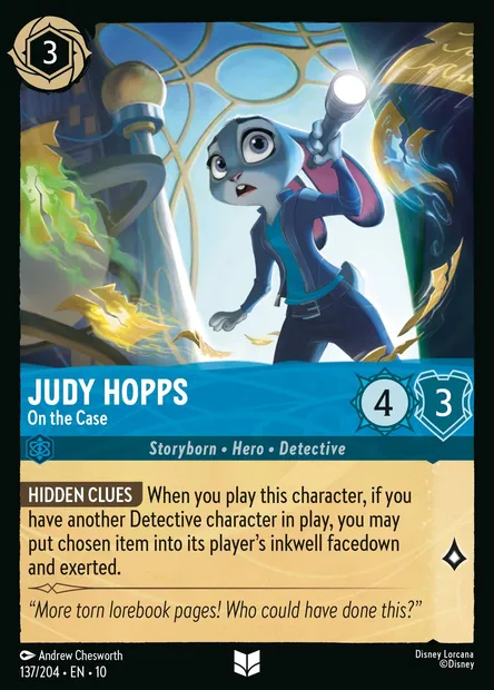 Judy Hopps - On the Case, Disney Lorcana card CH10-137 — Whispers in the Well set