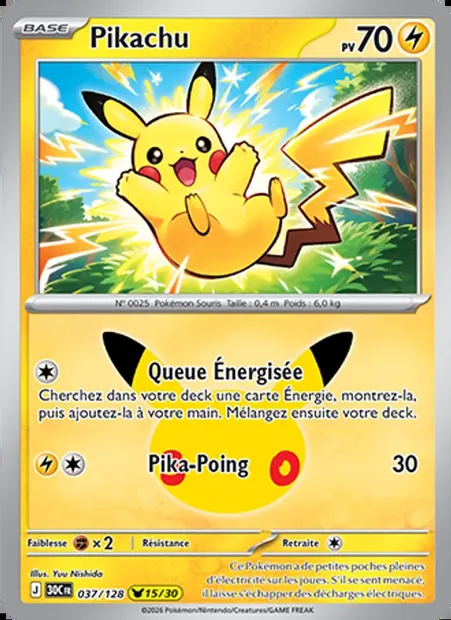Pikachu, carte Pokémon 30C 037 — extension 30ᵉ Anniversaire