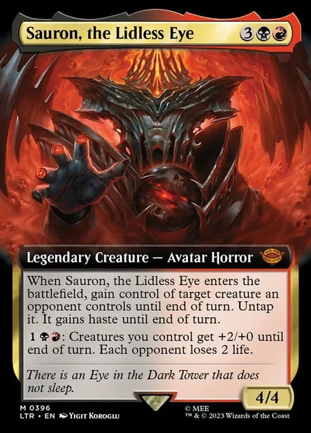 Sauron, the Lidless Eye, Magic card LTR 396 — The Lord of the Rings: Tales of Middle-earth set