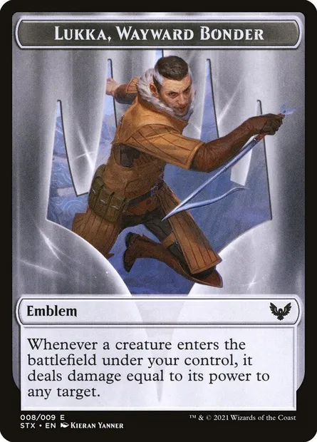 Lukka, Wayward Bonder Emblem, carte Magic TSTX 8 — extension Strixhaven: School of Mages Tokens