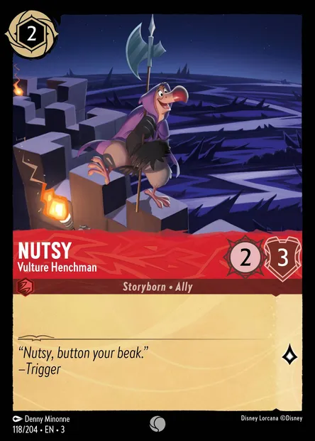 Nutsy - Vulture Henchman, Disney Lorcana card CH3-118 — Into the Inklands set