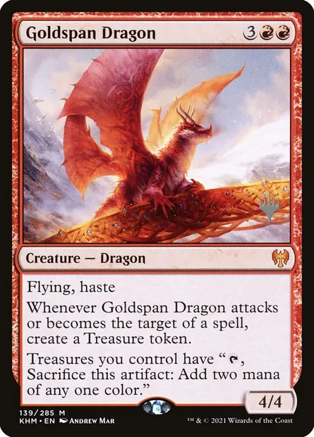 Goldspan Dragon, Magic card PKHM 139p — Kaldheim Promos set