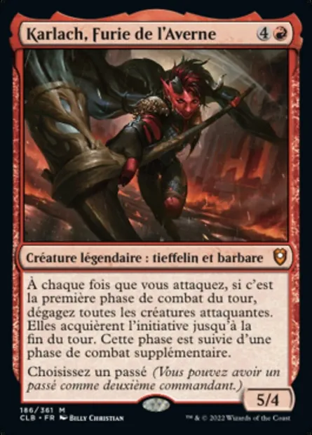 Karlach, Furie de l'Averne, carte Magic CLB 186 — extension Commander Légendes : la bataille de la Porte de Baldur