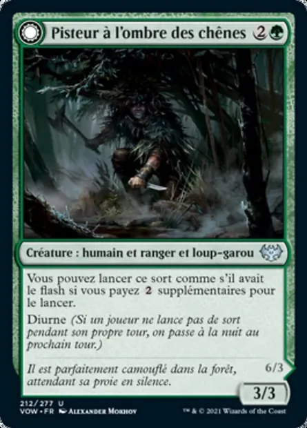 Pisteur à l'ombre des chênes // Embusqueur au clair de lune, carte Magic VOW 212 — extension Innistrad : noce écarlate