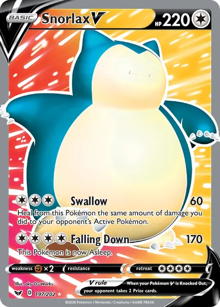 Snorlax V, Pokémon card SSH 197 — Sword & Shield set