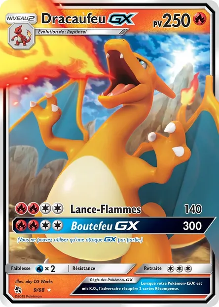 Dracaufeu-GX, carte Pokémon HIF 9 — extension Destinées Occultes